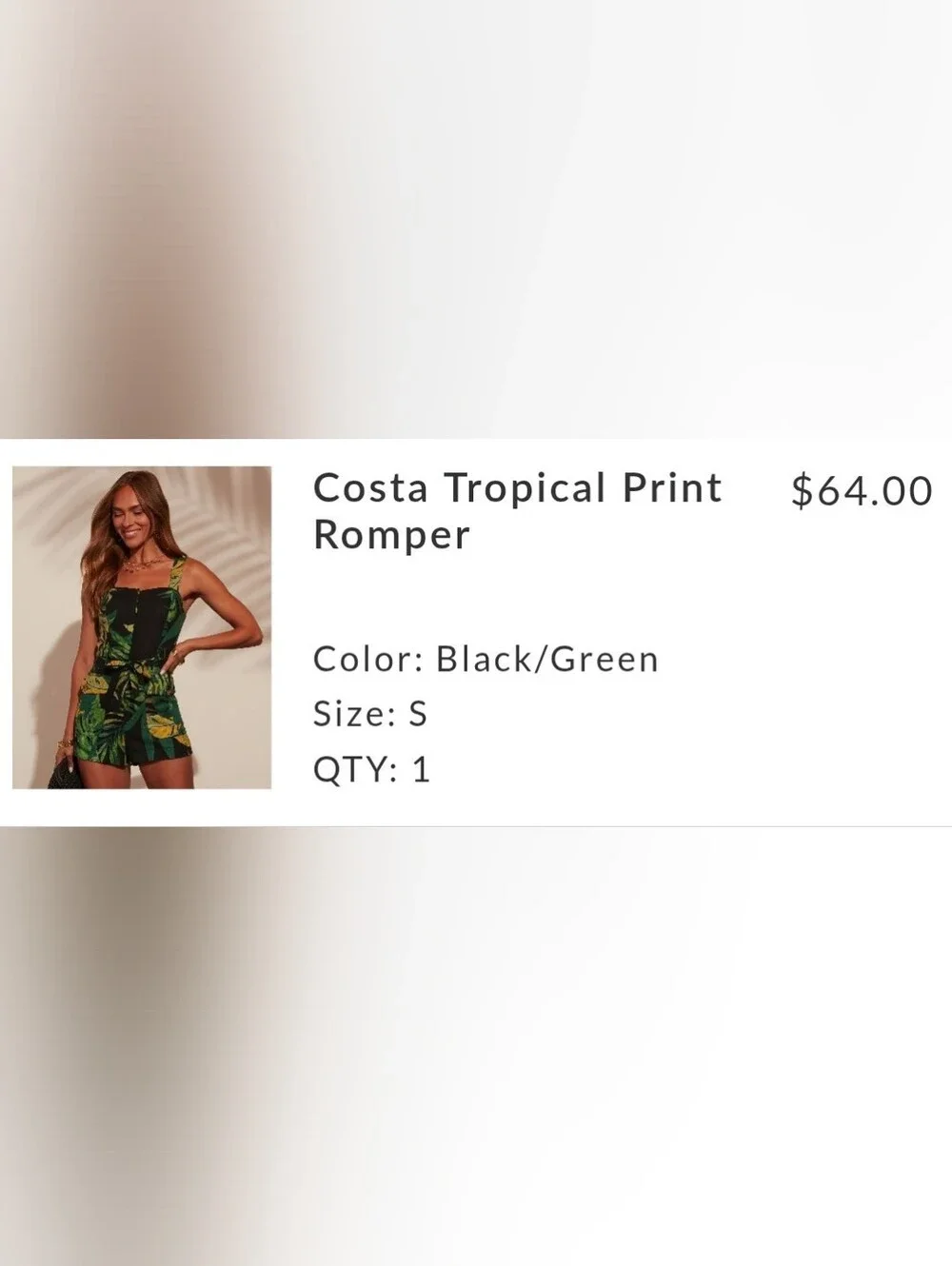 VICI Olivaceous Costa Tropical Print Romper NWT Small Black Green Leaf Print - Picture 9 of 9